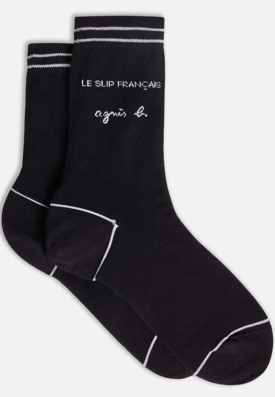 Le Slip Français Chaussettes En Coton | Chaussettes Mi-Hautes Mixtes En Coton - Lucas Noir Rayures