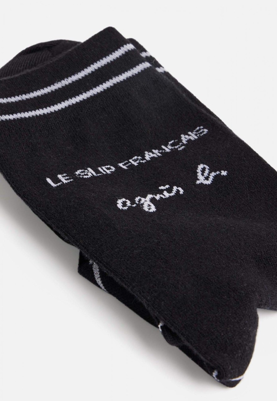 Le Slip Français Chaussettes En Coton | Chaussettes Mi-Hautes Mixtes En Coton - Lucas Noir Rayures