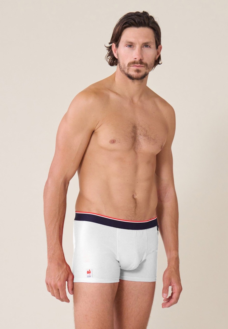 Le Slip Français Sous-Vetements De Sports | Boxer En Coton - Marius Blanc/Bleu Marine Xv De France