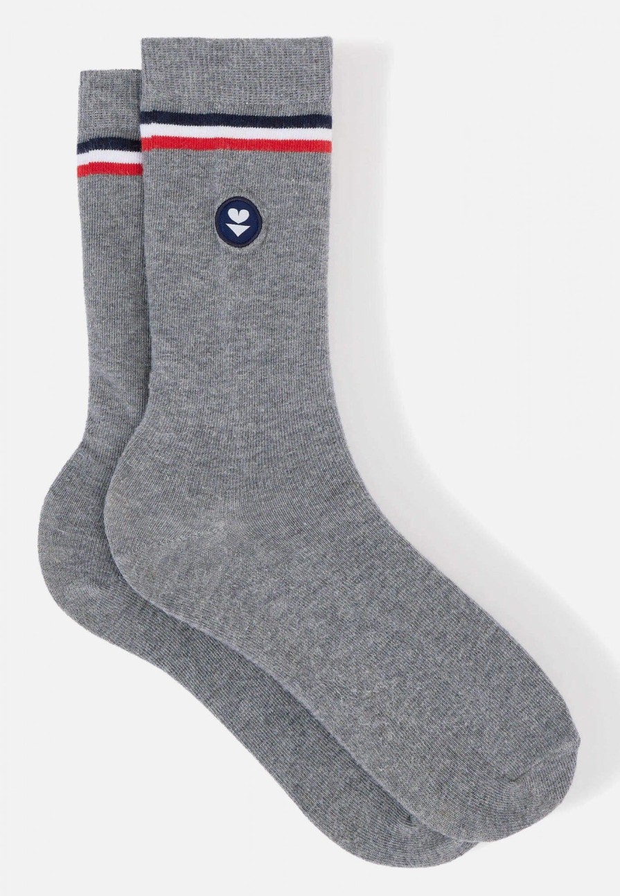 Le Slip Français Accessoires | Chaussettes Mi-Hautes En Coton Bio - Lucas Drapeau Gris Chine