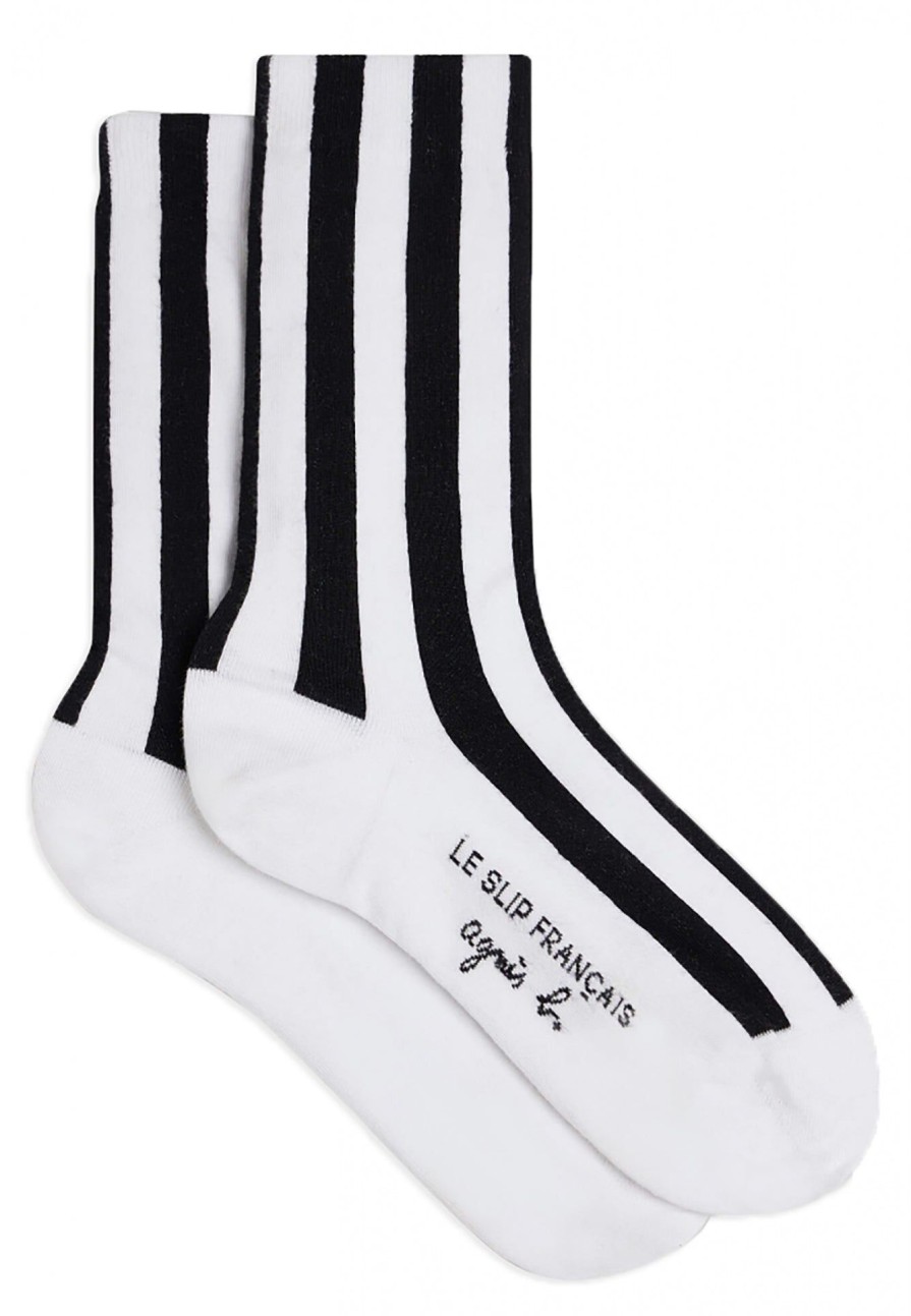 Le Slip Français Chaussettes En Coton | Chaussettes Mi-Hautes En Coton Bio - Lucas Rayures Agnes B