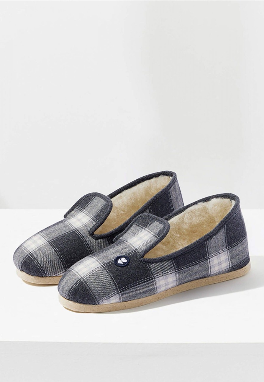 Le Slip Français Chaussons | Chaussons D'Interieur En Laine - Pantoufles Tartan Gris