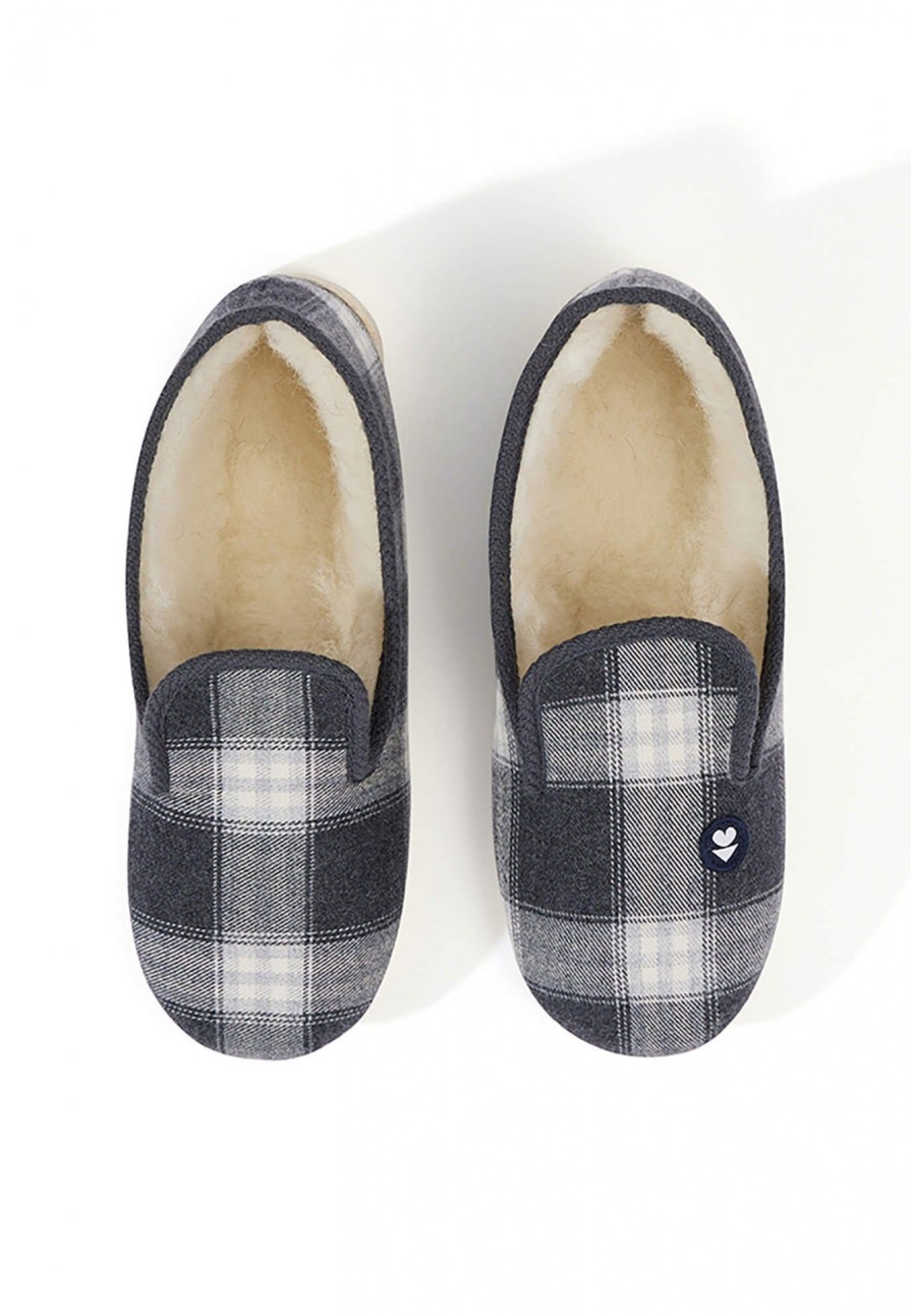 Le Slip Français Chaussons | Chaussons D'Interieur En Laine - Pantoufles Tartan Gris