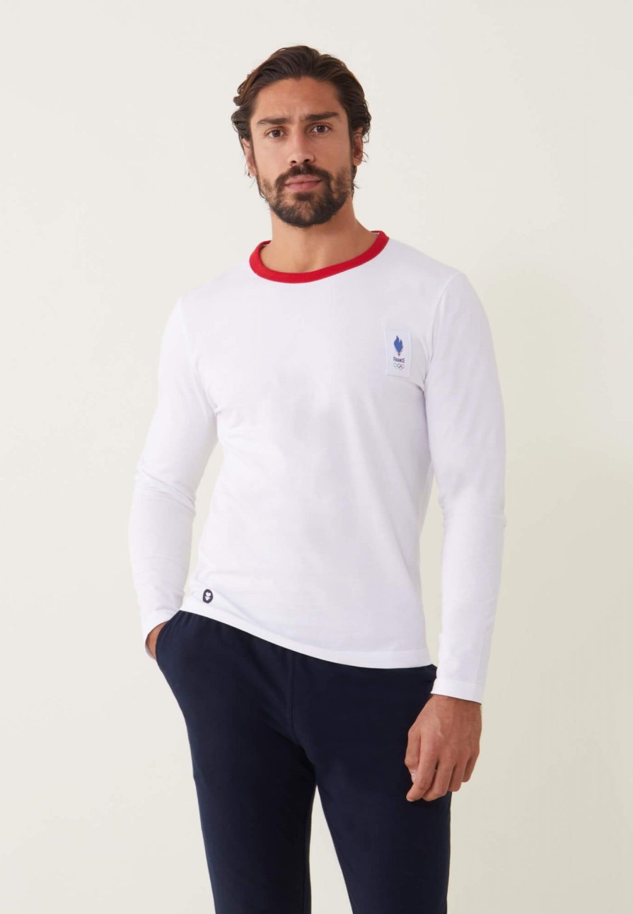 Le Slip Français Hauts De Pyjama | T-Shirt Manches Longues En Coton Bio - Jeannot Blanc Equipe De France