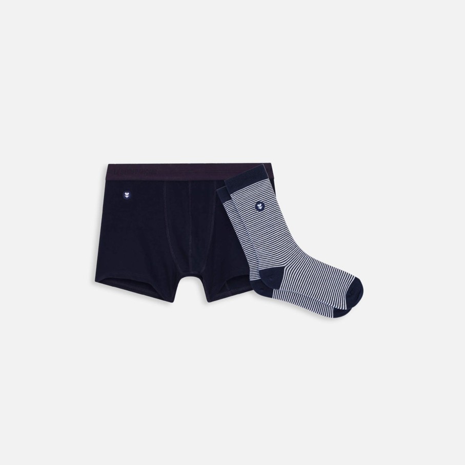 Le Slip Français Pack Sous-Vetements | Pack Boxer Chaussettes - Pack Marius Lucas Marine/ Mariniere